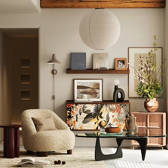 Middle Ancient Style Single Person Sofa Fabric Sofa Chair Leisure Chair Single Chair Recliner Entrance Cabinet Bucket Cabinet Decorative Cabinet Wall Hanging Bookshelf Storage Cabinet Potted Floriculture Green Plant 3d model