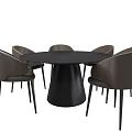Black Oval Dining Table Set With Six Gray Chairs And Modern Design 3d model