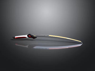 Modern Knife With Red And White Handle And Yellow Streamlined Blade 3d model