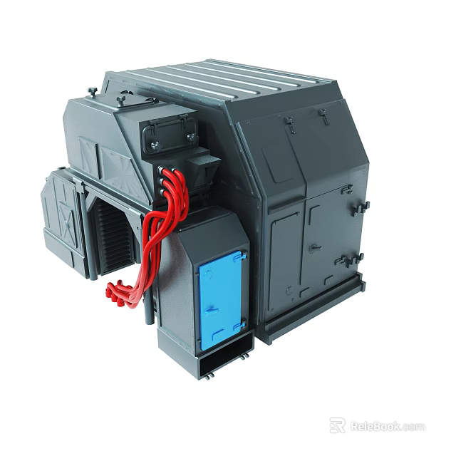 Industrial Electrical Component With Gray Casing Blue Panel Red Wires And Heat Sink 3d model 