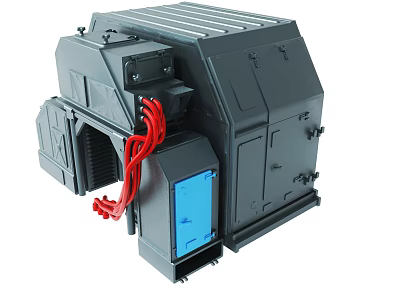 Industrial Electrical Component With Gray Casing Blue Panel Red Wires And Heat Sink 3d model