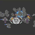 3D Spaceship Model Featuring Floating Asteroids Blue Energy And Explosions In Space