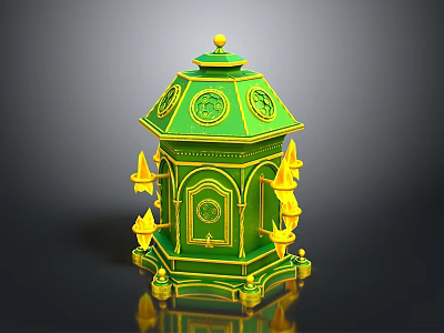 Green And Yellow Decorative Ornamental Structure With Dome Circular Patterns Door And Yellow Accents 3d model