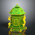 Green And Yellow Decorative Ornamental Structure With Dome Circular Patterns Door And Yellow Accents