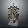 Antique Architectural Facade Model With Intricate Carvings Arched Doorway And Decorative Top Elements