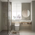 Modern Bathroom Interior Design with Shower Area Toilet Marble Countertop Mirror Blinds And Plants
