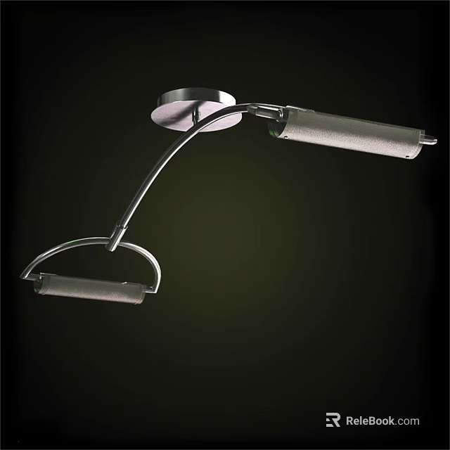 Modern Metal Chandelier with Curved Arm Double Elongated Tubes and Minimalist Design 3d model 
