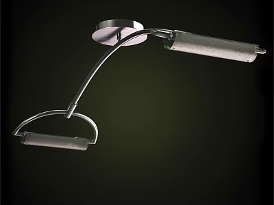 Modern Metal Chandelier with Curved Arm Double Elongated Tubes and Minimalist Design 3d model