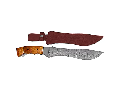 Traditional Handmade Weapon Knife With Engraved Blade Wooden Handle And Red Sheath 3d model