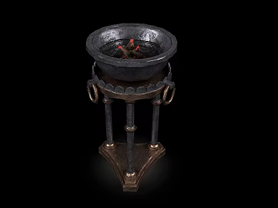 Vintage Iron Stove With Decorative Stand And Burning Red Embers 3d model
