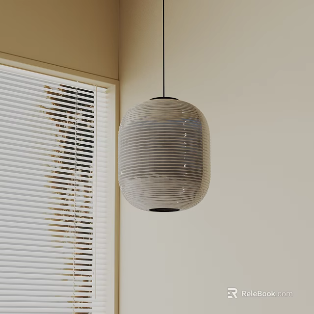 Modern Striped Pendant Light Hanging In Interior Room With White Blinds Design 3d model 