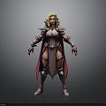 Fantasy Female Warrior With Blonde Hair Red Cape And Armor Standing Pose