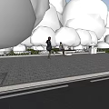 Outdoor Public Space With People Walking Green Trees And Paved Pathway 3d model