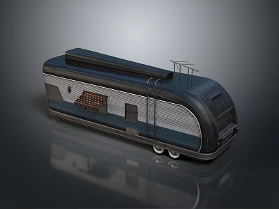 Vintage Streamlined Trailer With Roof Rack Grille Windows And Wheels 3d model