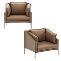 Modern Brown Leather Single Sofa With Metal Legs And Comfortable Armrest Design 3d model