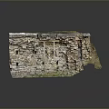 Ancient Stone Wall Scene Component With Wooden Frame And Grass Covered Top