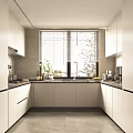 Modern Kitchen Interior With White Cabinets Window Countertop Appliances And Bright Lighting