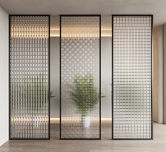 Modern partition carved glass partition combination 3d model