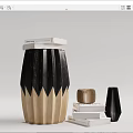 Black And Beige Wooden Stool With Unique Striped Design And Stack Of Books Nearby