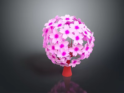 Commercial Decorative Spherical Equipment Adorned With Pink Flowers And Red Base 3d model