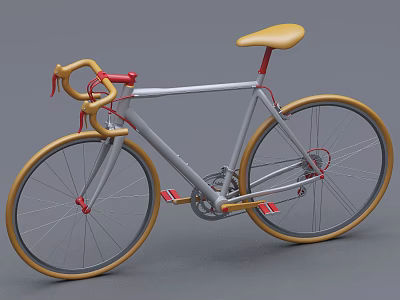 Modern Silver Bicycle With Golden Handlebars Yellow Saddle Red Accents And Golden Rims 3d model