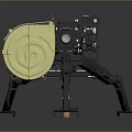 Black Military Machine Gun With Yellow Drum Magazine Tripod Stand And Scope