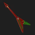 Instrument and Art Supplies Themed Electric Guitar with Red White Triangle Body and Green Accents