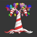 Whimsical Decorative Candy Cane Tree With Colorful Balloons On Black Background