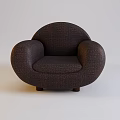 Dark Brown Textured Fabric Single Seater Sofa With Rounded Armrests And Wooden Legs