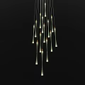 Modern Chandelier With Multiple Sleek Glass Pendants Hanging Against Black Background