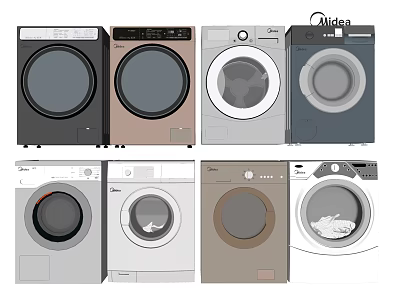 Modern Washing Machines In Various Styles Colors And Designs From Multiple Brands 3d model