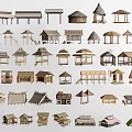 Various Wooden House Models With Different Roof Styles And Traditional Designs