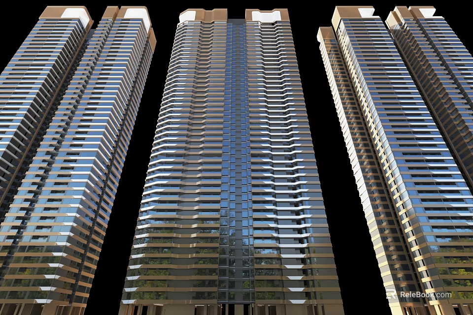 Modern High Rise Residential Towers With Glass Facade And Sleek Exterior Design 3d model 