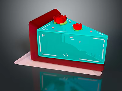 Colorful Fish Shaped Cake With Red Floral Decor On White Tray 3d model
