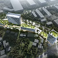 Aerial View Planning of Modern Urban District with High Rise Buildings and Green Areas