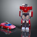 Detailed Red Transformers Robot Action Figure With Car Mode Toy 3d model