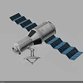 Advanced Artificial Satellite Equipment With Extended Blue Solar Panels And Antenna Structure