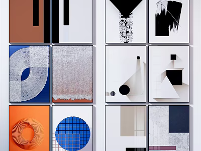 Abstract Artworks With Geometric Patterns Colorful Compositions And Square Frames 3d model