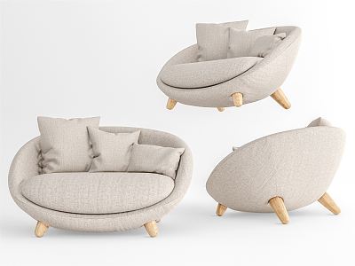 Nordic Single Sofa Fabric Single Sofa 3d model