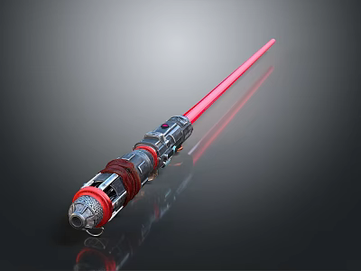 Red Sci Fi Lightsaber Weapon with Intricate Hilt Design and Silver Red Accents 3d model