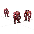Three Red Mecha Robot Models With Detailed Armor And Action Poses 3d model