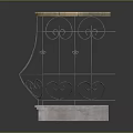 Intricate Wrought Iron Railing With Decorative Scroll Patterns And Stone Base