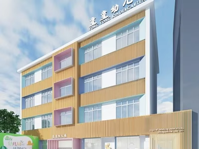 Colorful Multi Storey Kindergarten School Building With Large Windows And Modern Exterior Design 3d model