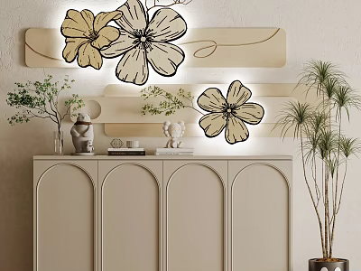 Simple Cream Style Wall Decoration Pendant Decorative Painting Hanging Painting Clock Decorative Light Side Cabinet Green Plant Furnishings 3d model