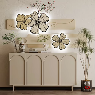 Simple Cream Style Wall Decoration Pendant Decorative Painting Hanging Painting Clock Decorative Light Side Cabinet Green Plant Furnishings 3d model