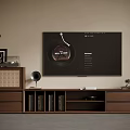 Modern Wooden TV Stand With Storage Shelves Books And Decorative Items In Living Room