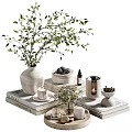 Minimalist Decorative Ornament Set With Ceramic Vase Green Foliage Metal Candle Holder And Books
