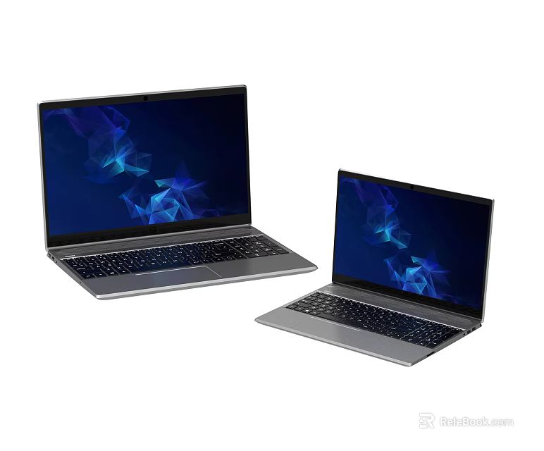 Two Modern Laptops Featuring Blue Geometric Screen Display And Sleek Design 3d model 