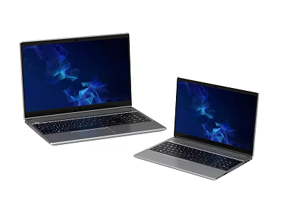 Two Modern Laptops Featuring Blue Geometric Screen Display And Sleek Design 3d model