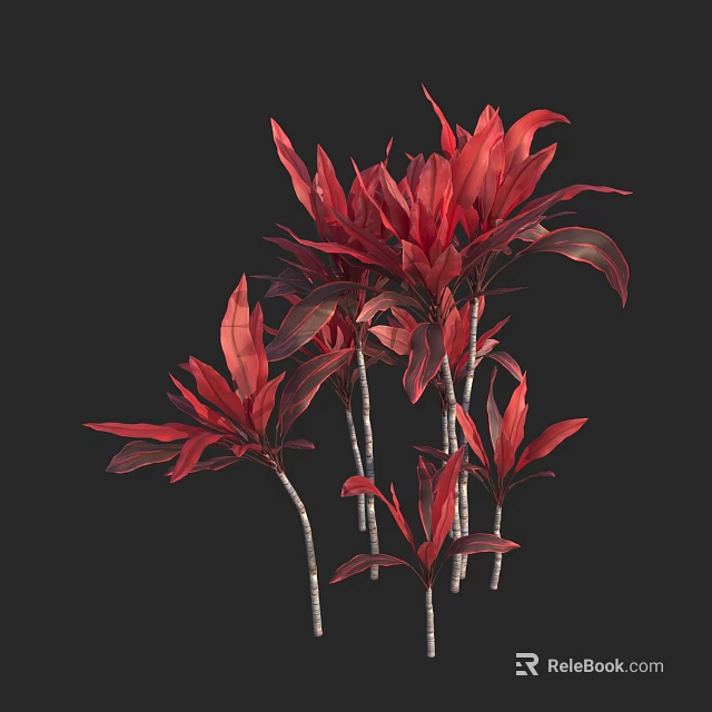 Vibrant Red Leaf Arbor With Multiple Slender Trunks And Lush Foliage 3d model 